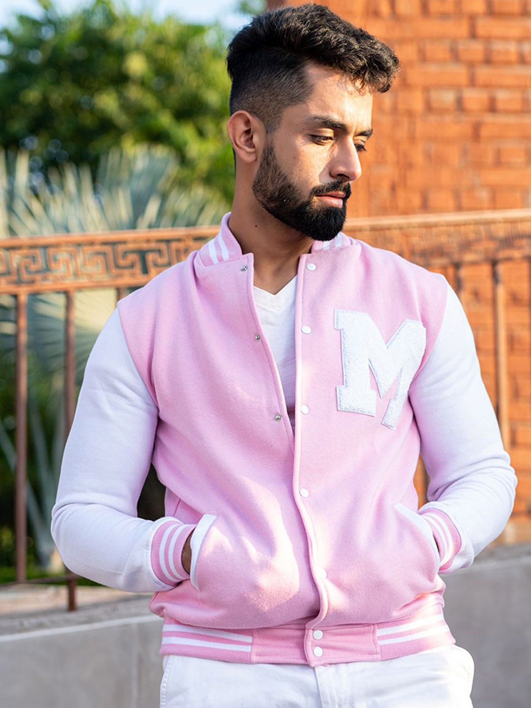 

Tistabene Men Varsity Jacket, Pink