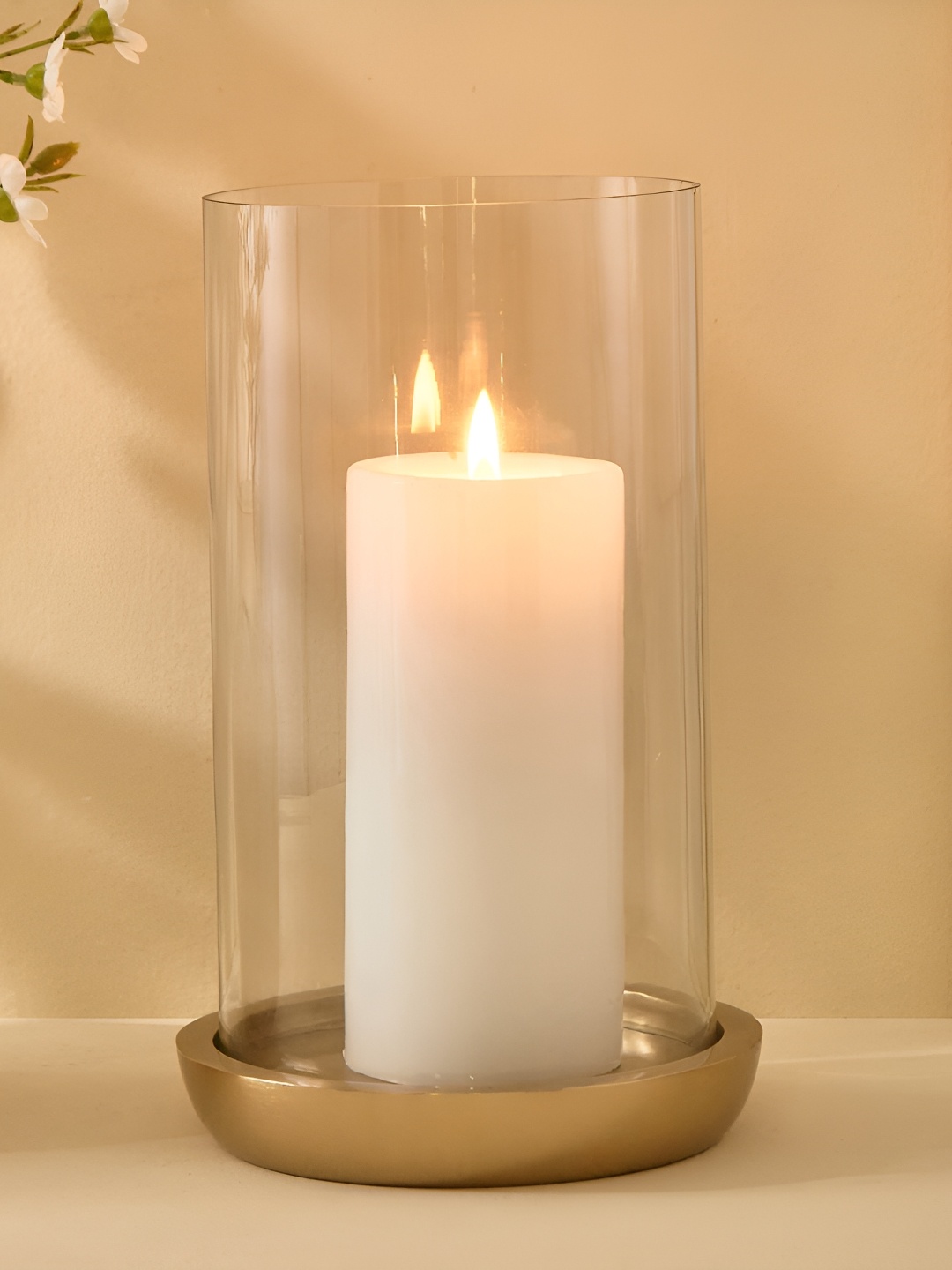 

Home Centre Blanco Blake Gold-Toned & Transparent Glass Hurricane Candle Holder