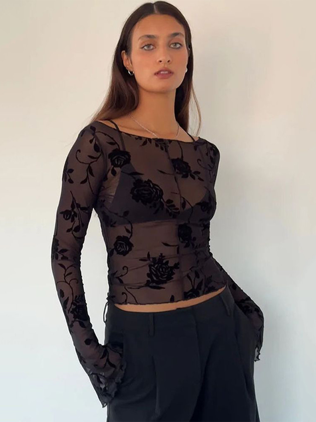 

LULU & SKY Floral Print Crop Top, Black