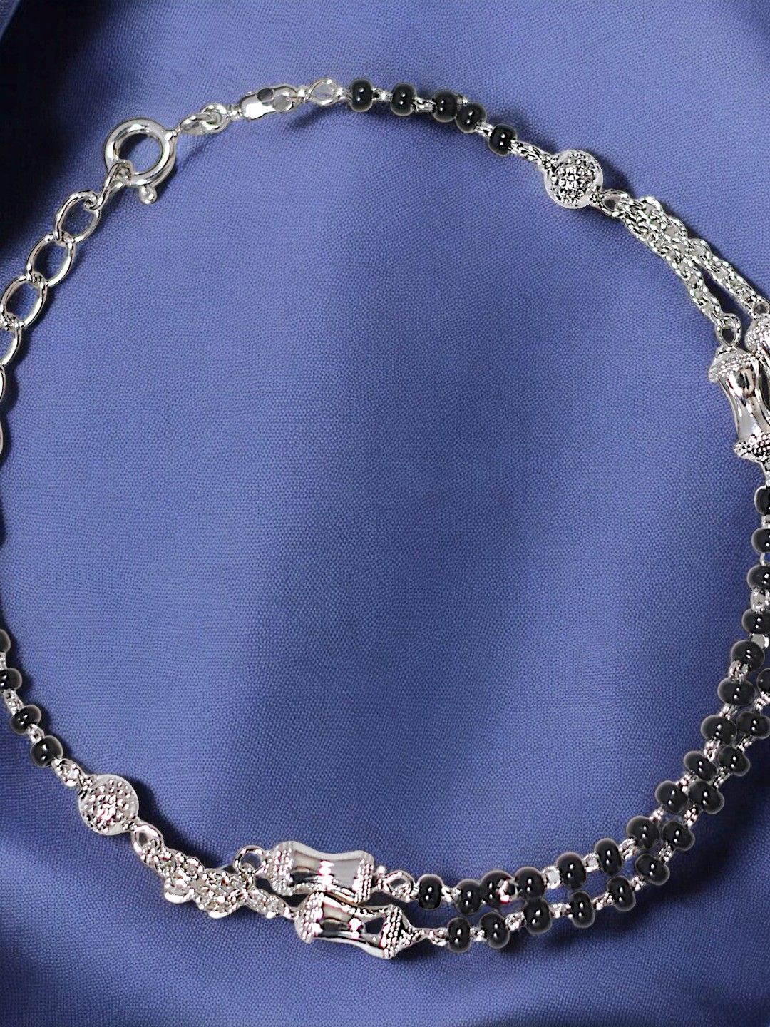 

Taraash 925 Sterling Silver Rhodium Plated Two-Layer Beaded Mangalsutra Bracelet