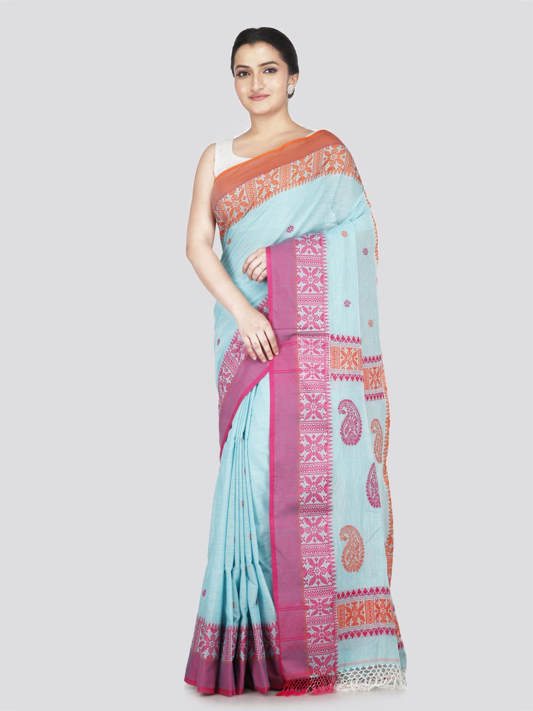 

PinkLoom Floral Pure Cotton Saree, Turquoise blue