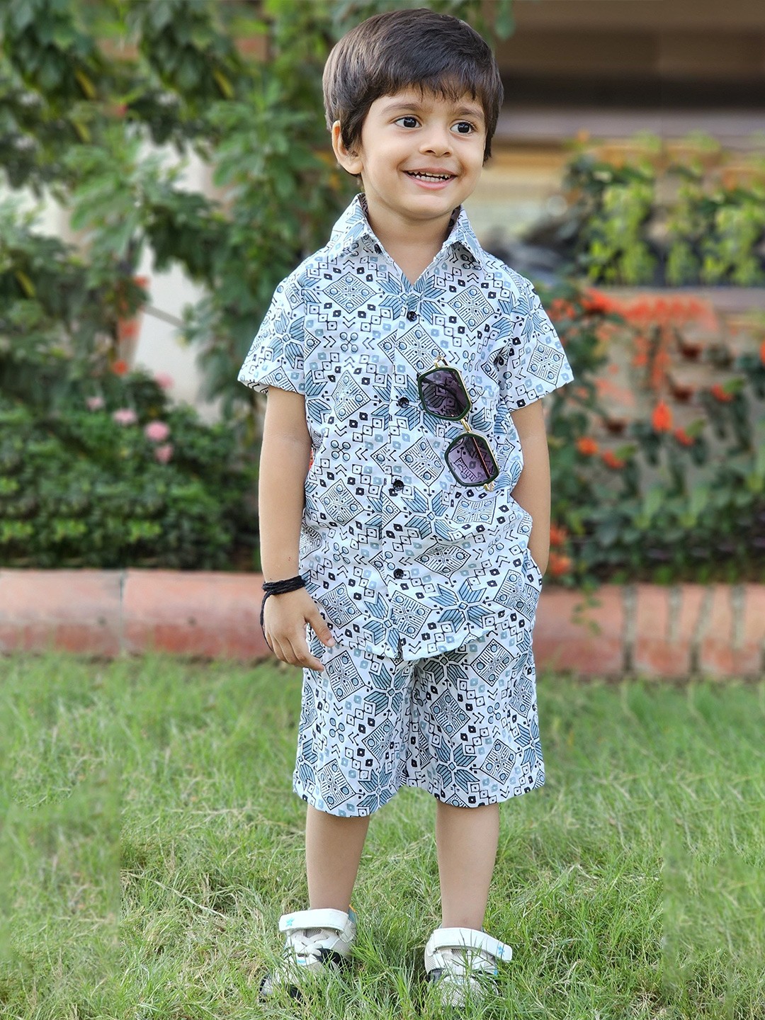 

Emblica Kids Printed Cotton Shirt with Shorts, Blue