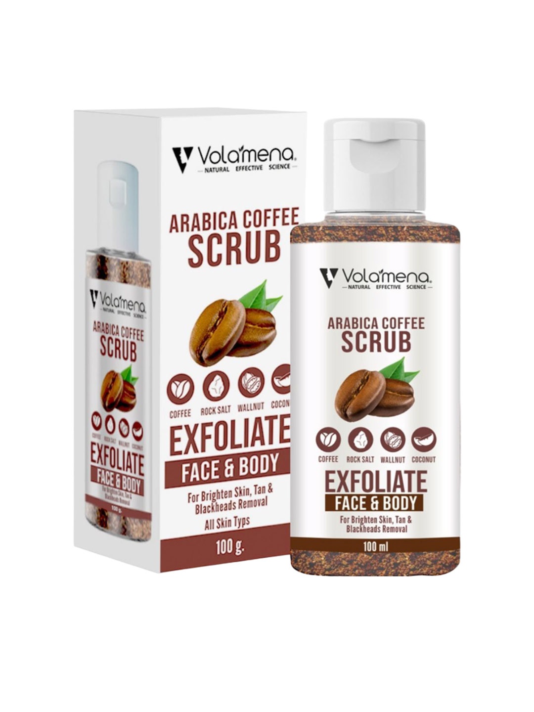 

Volamena Arabica Coffee Exfoliate Brightening Skin & Tan Removal Face & Body Scrub-100 ml, White