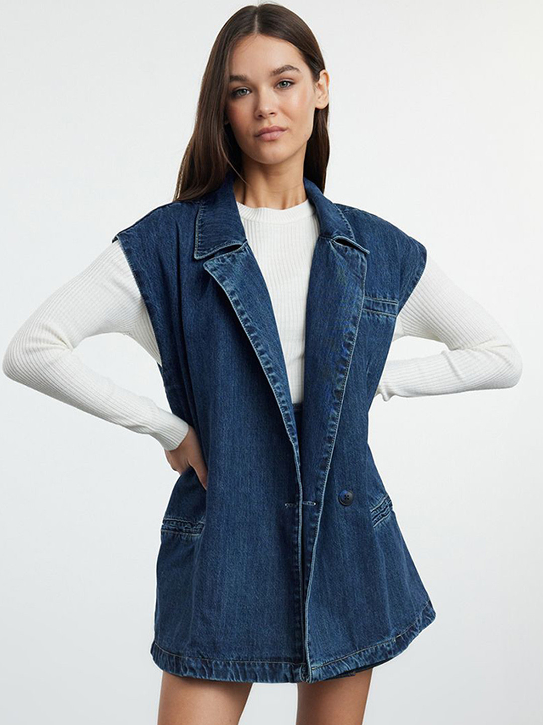 

Trendyol Pure Cotton Denim Jacket, Navy blue