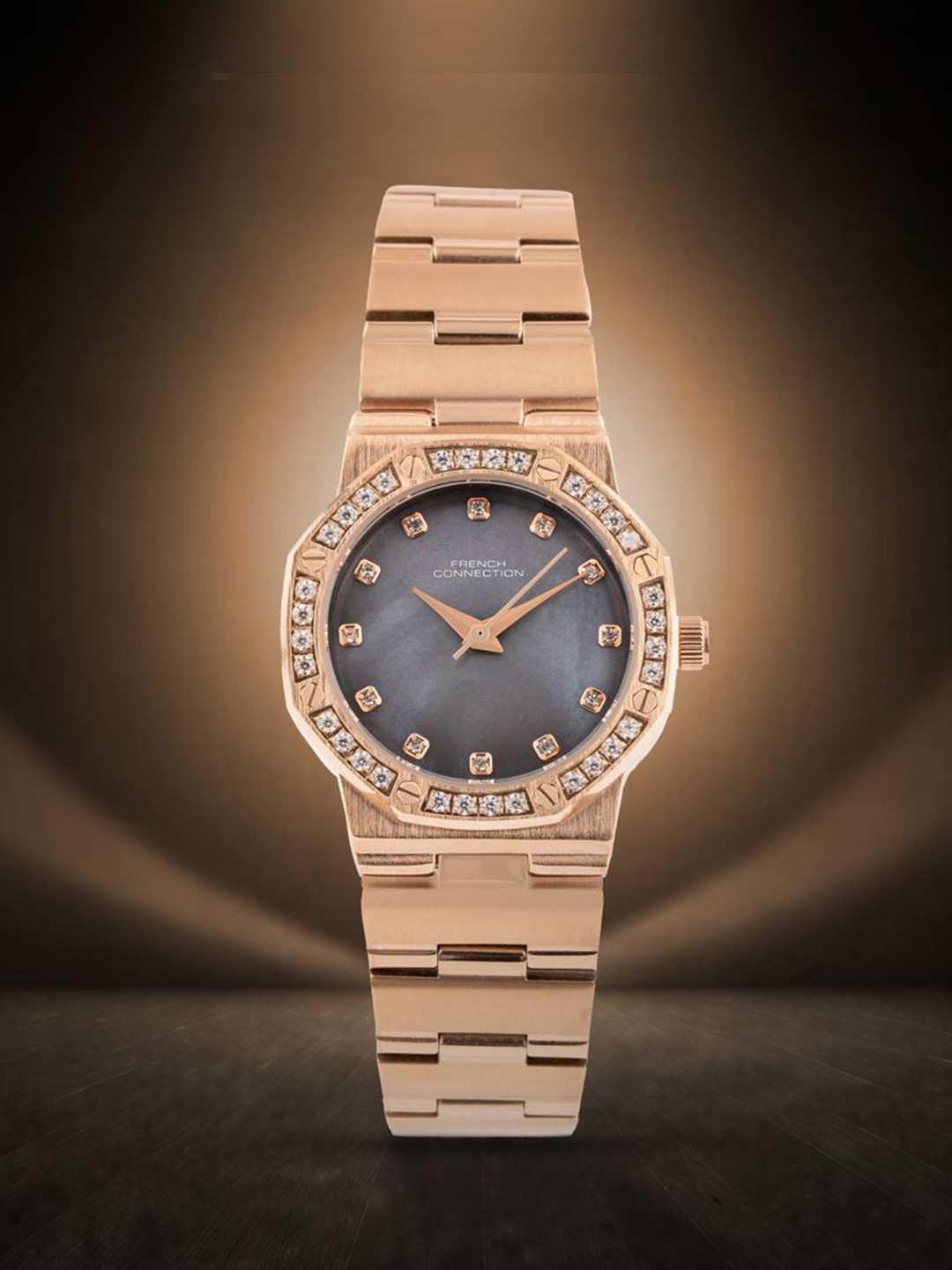 

French Connection Women Embellished Dial & Stainless Steel Bracelet Style Straps Analogue Watch FCH13RGM, White