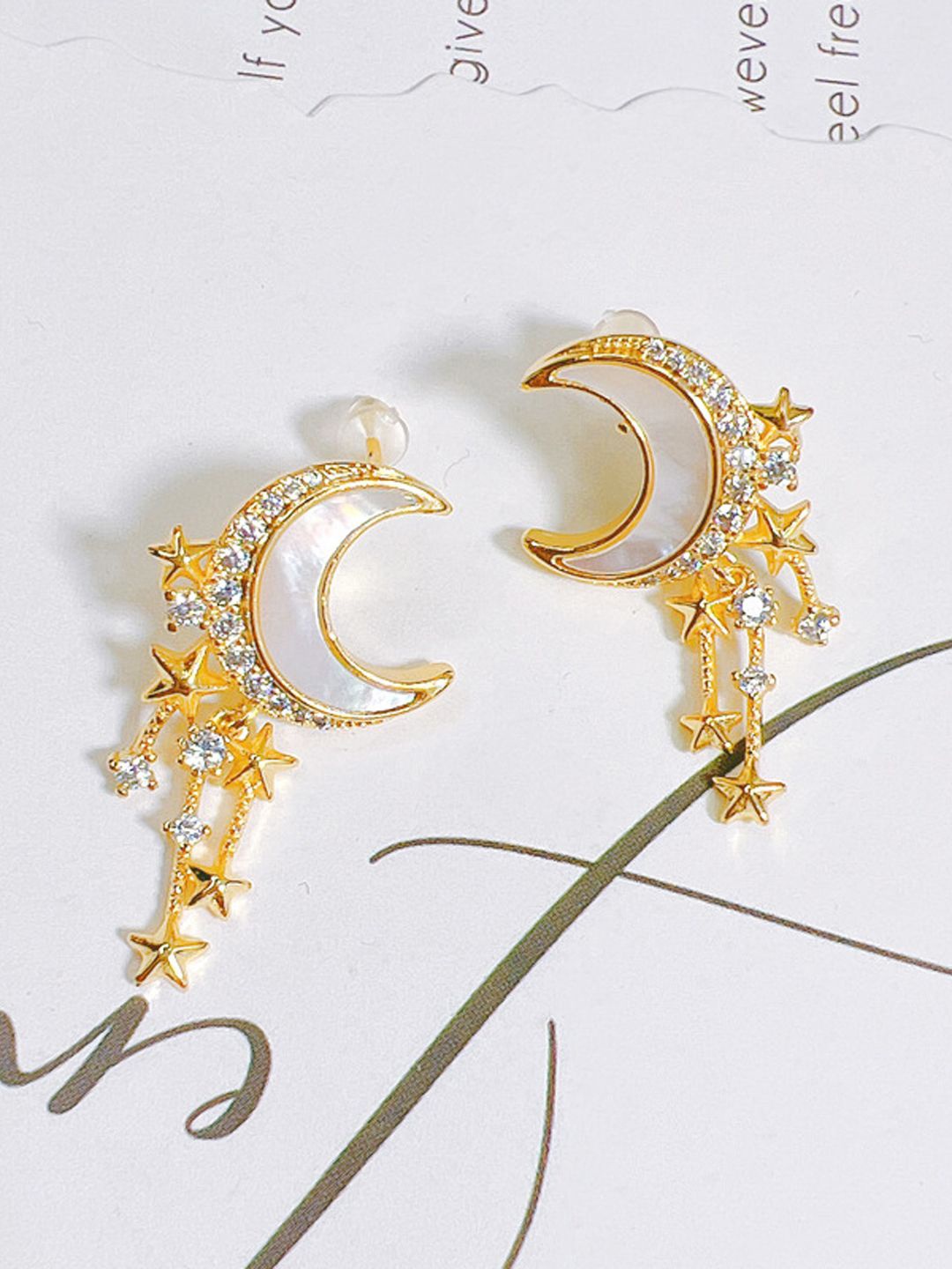 

KRENOZ Delicate Tiny Crescent Stainless Steel Antique Moon Drop Earrings, Gold