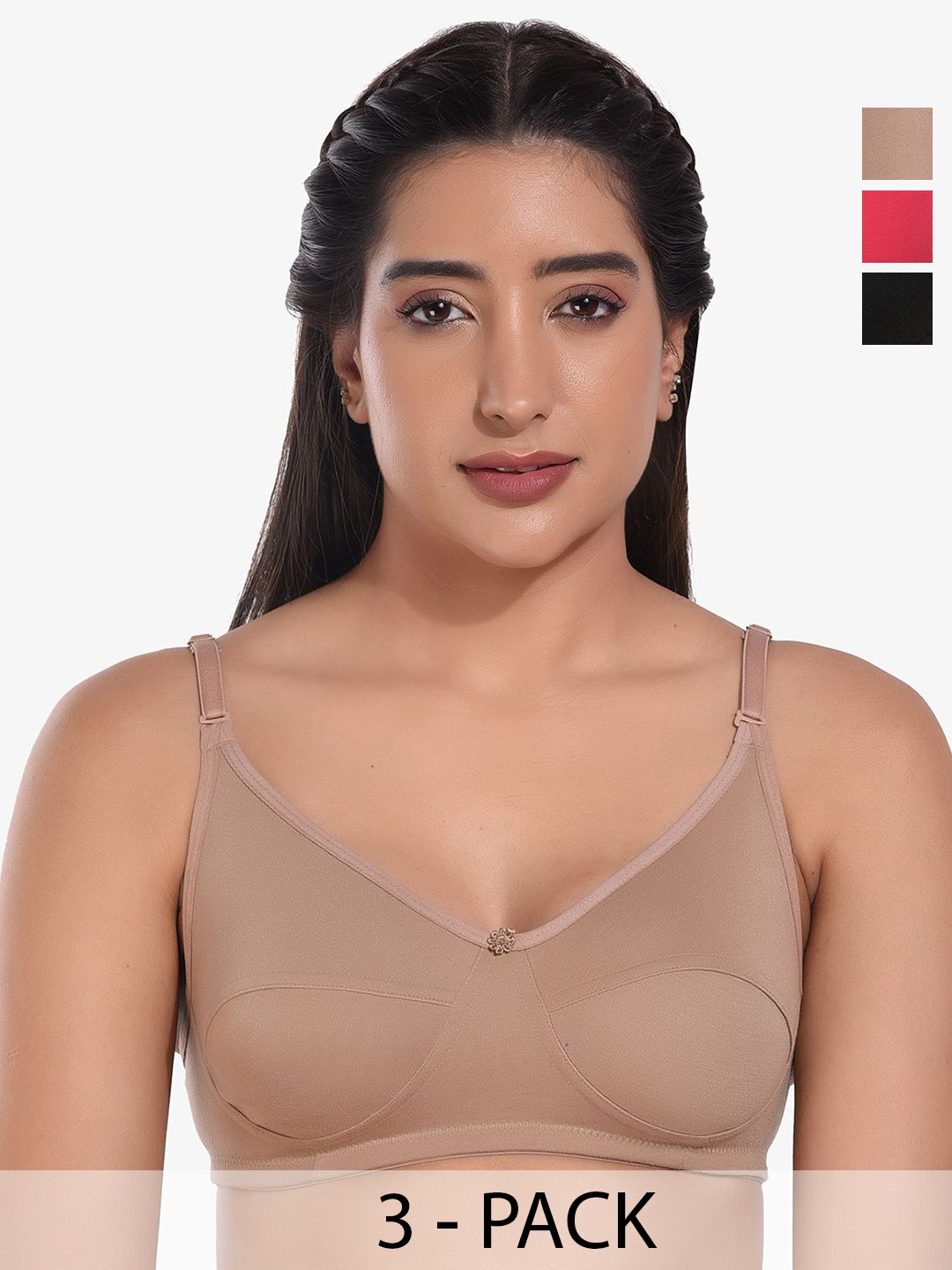 

Fabura Full Coverage Pack of 3 Non Padded Everyday Bras, Black