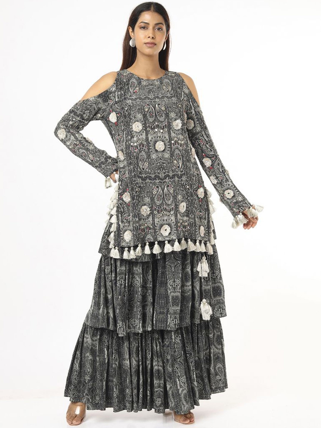 

Payal Singhal Paisley Printed Regular Straight Kurti with Sharara, Black