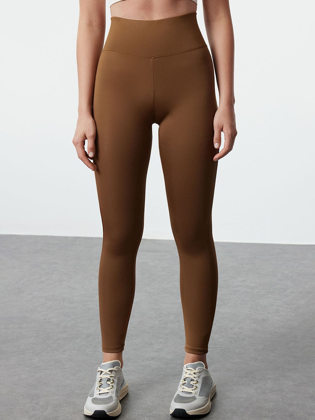 

Trendyol Women High-Rise Ankle-Length Sports Tights, Brown
