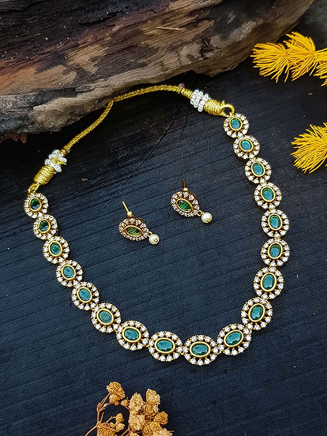 

GRIIHAM Gold-Plated Cubic Zirconia Studded Jewellery Set