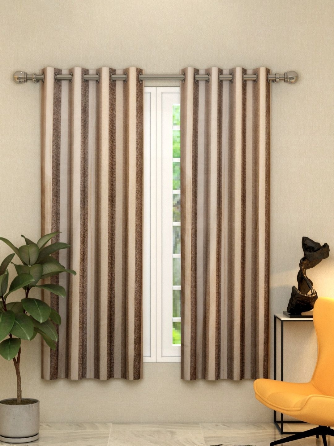 

Aura Brown & Beige 2 Pieces Abstract Black Out Window Curtains