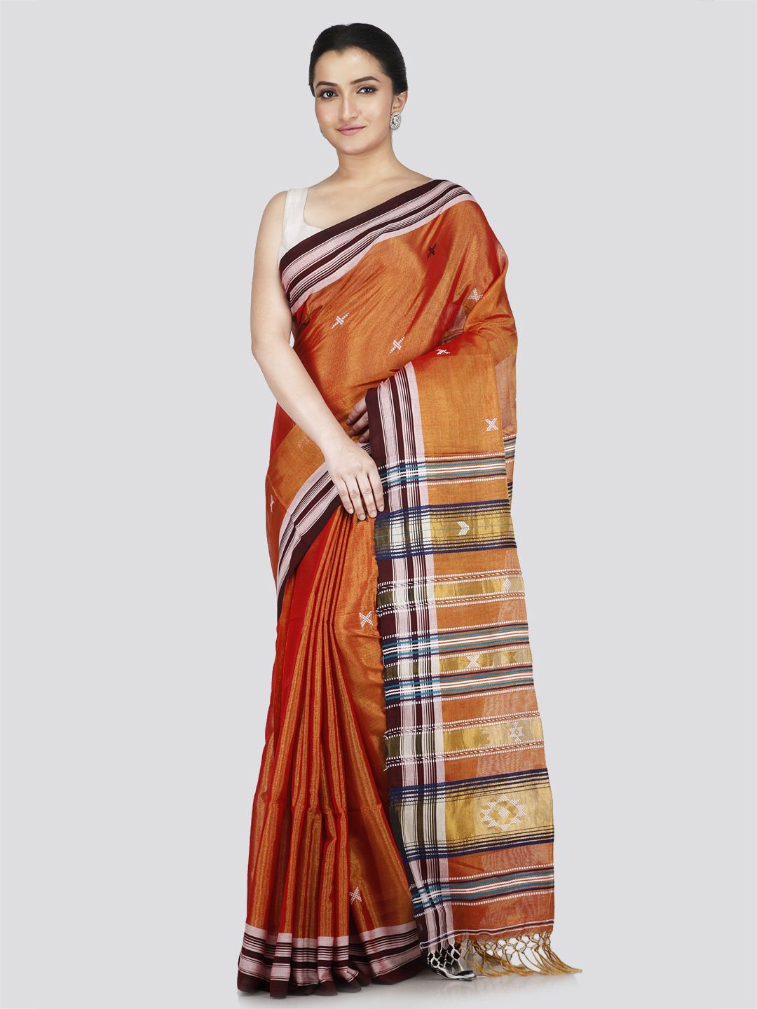 

PinkLoom Woven Design Silk Cotton Saree, Orange