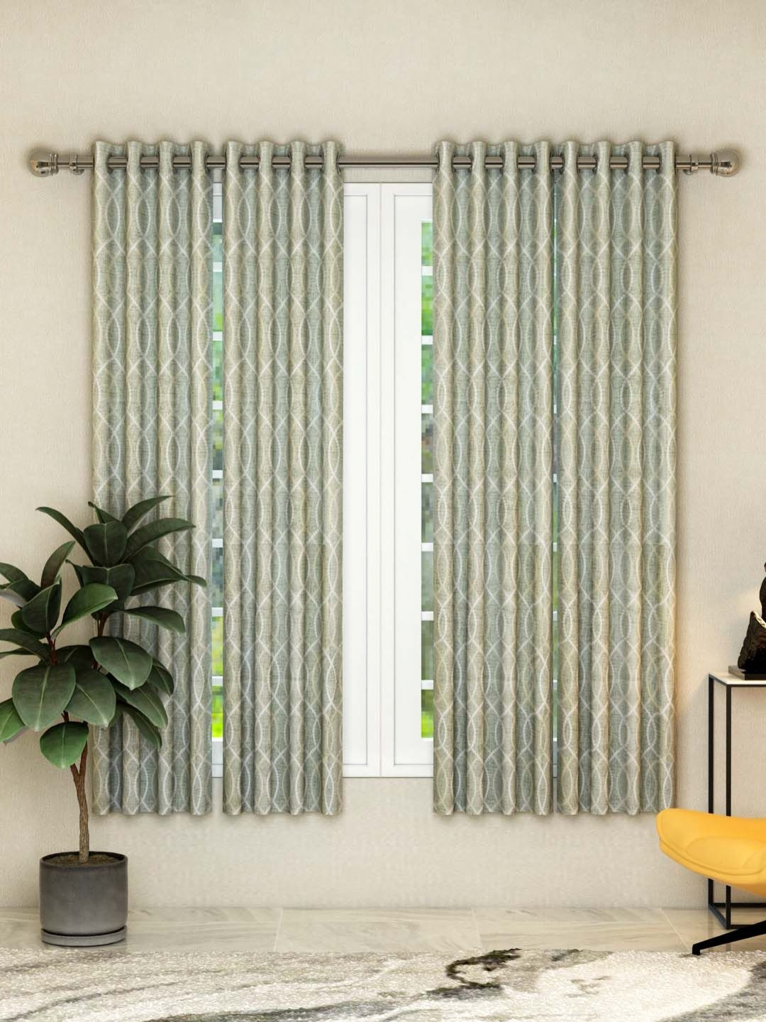 

Aura Green & White 4 Pieces Geometric Window Curtains
