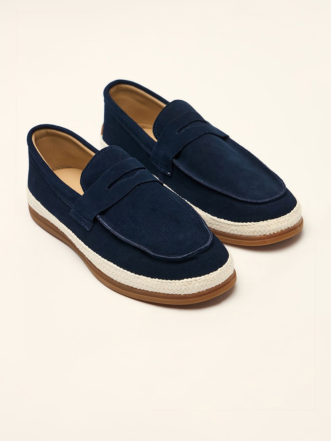 

THE BEAR HOUSE Men Suede Round Toe Loafers, Blue
