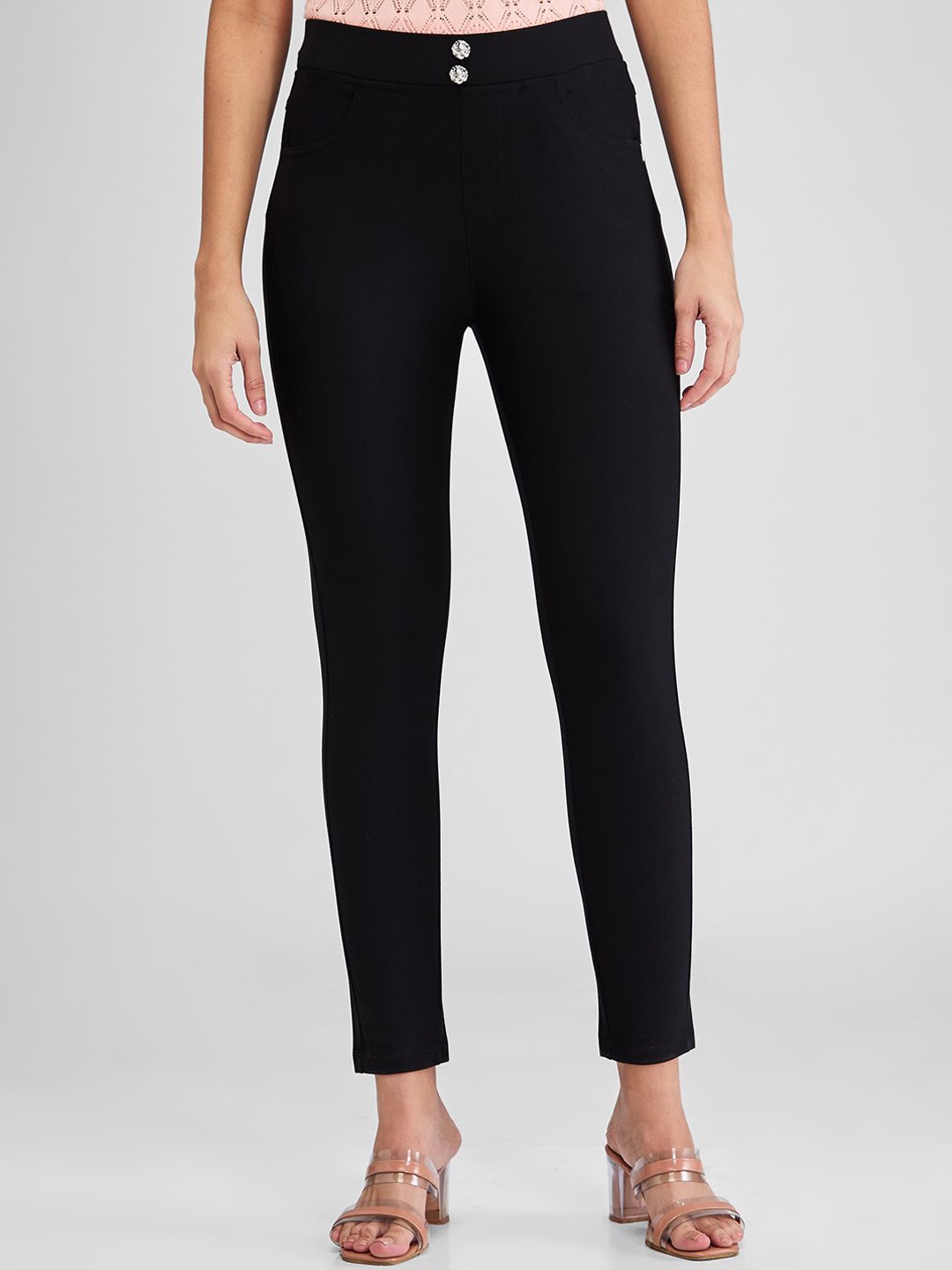 

Spykar Women Skinny Fit High Rise Trousers, Black