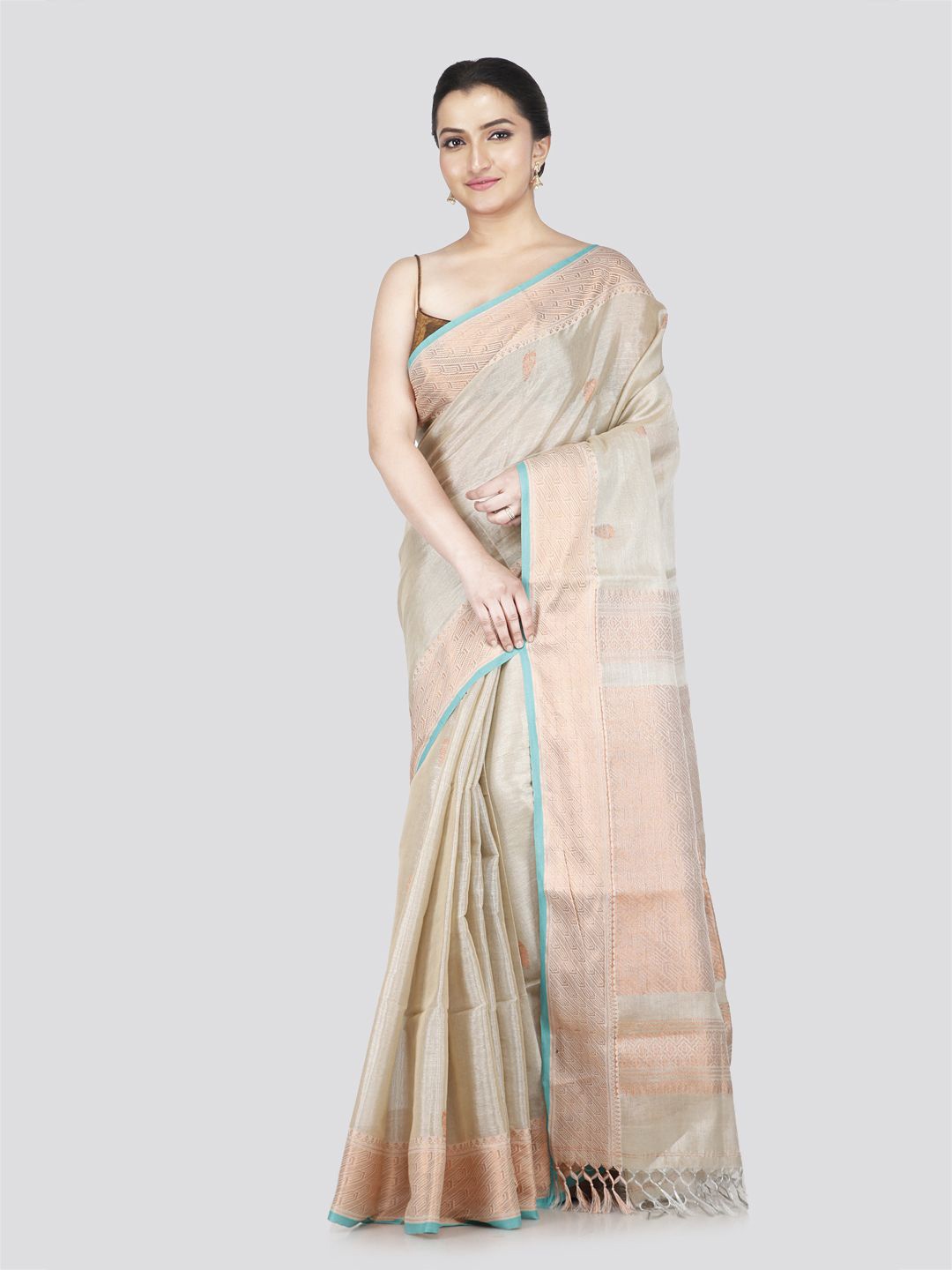 

PinkLoom Woven Design Zari Saree, Beige