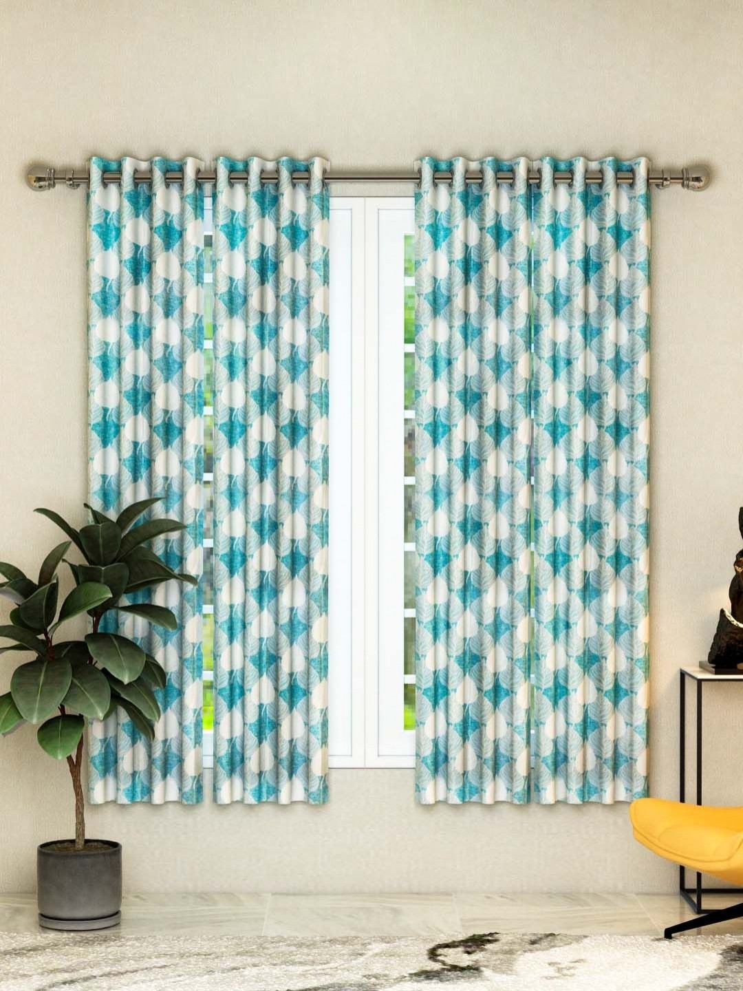 

Aura Blue & White 4 Pieces Floral Window Curtain