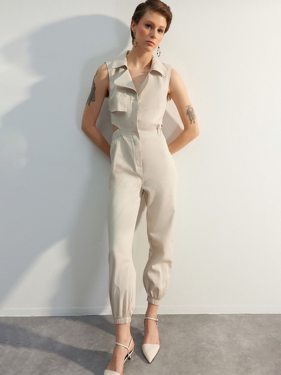 

Trendyol Solid Pure Cotton Basic Jumpsuit, Off white