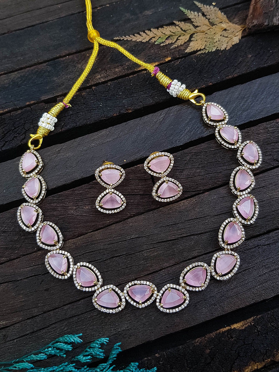 

GRIIHAM Gold-Plated CZ Studded Brass Necklace and Earrings