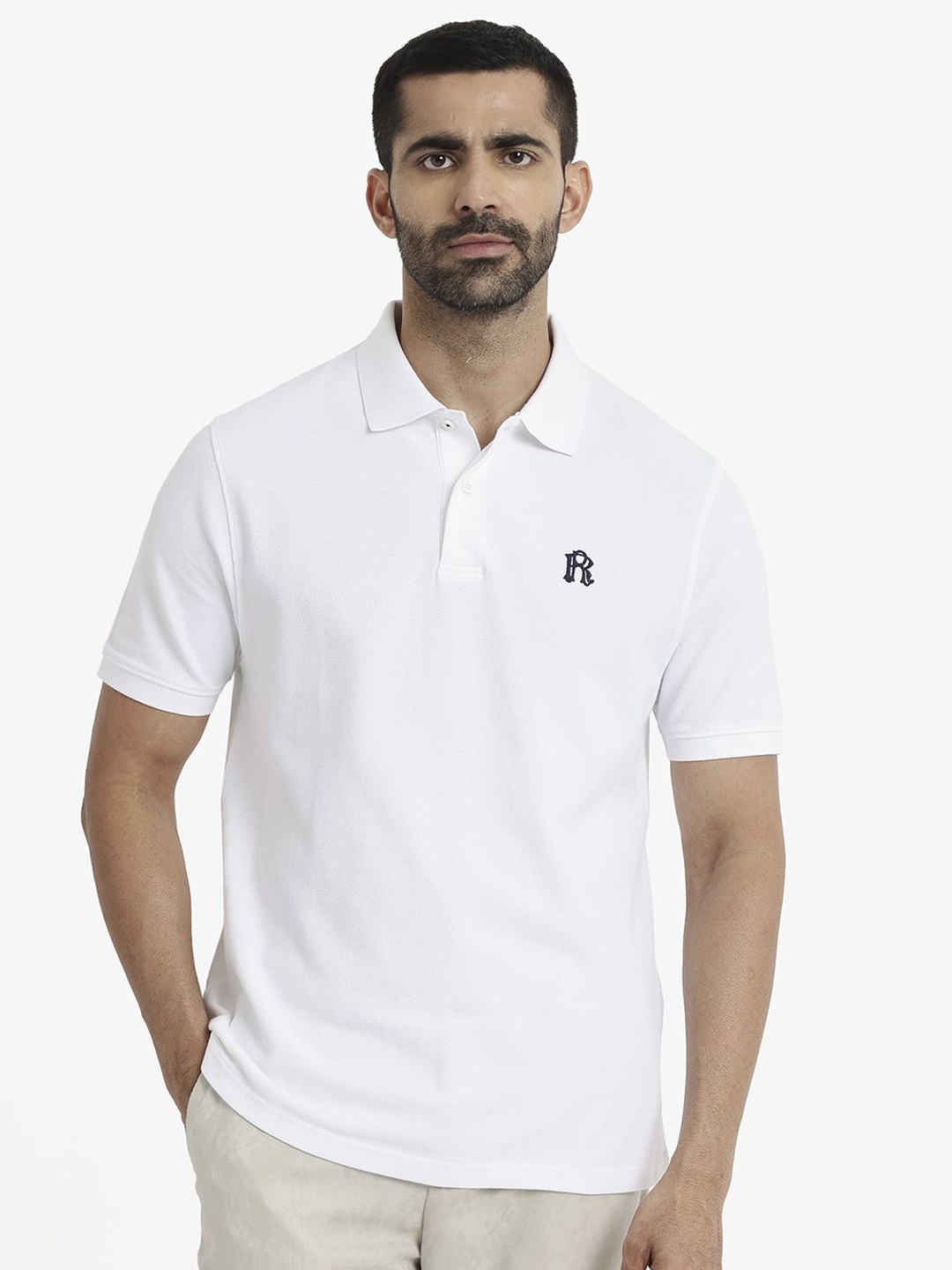 

RARE RABBIT Men Polo Collar T-shirt, White