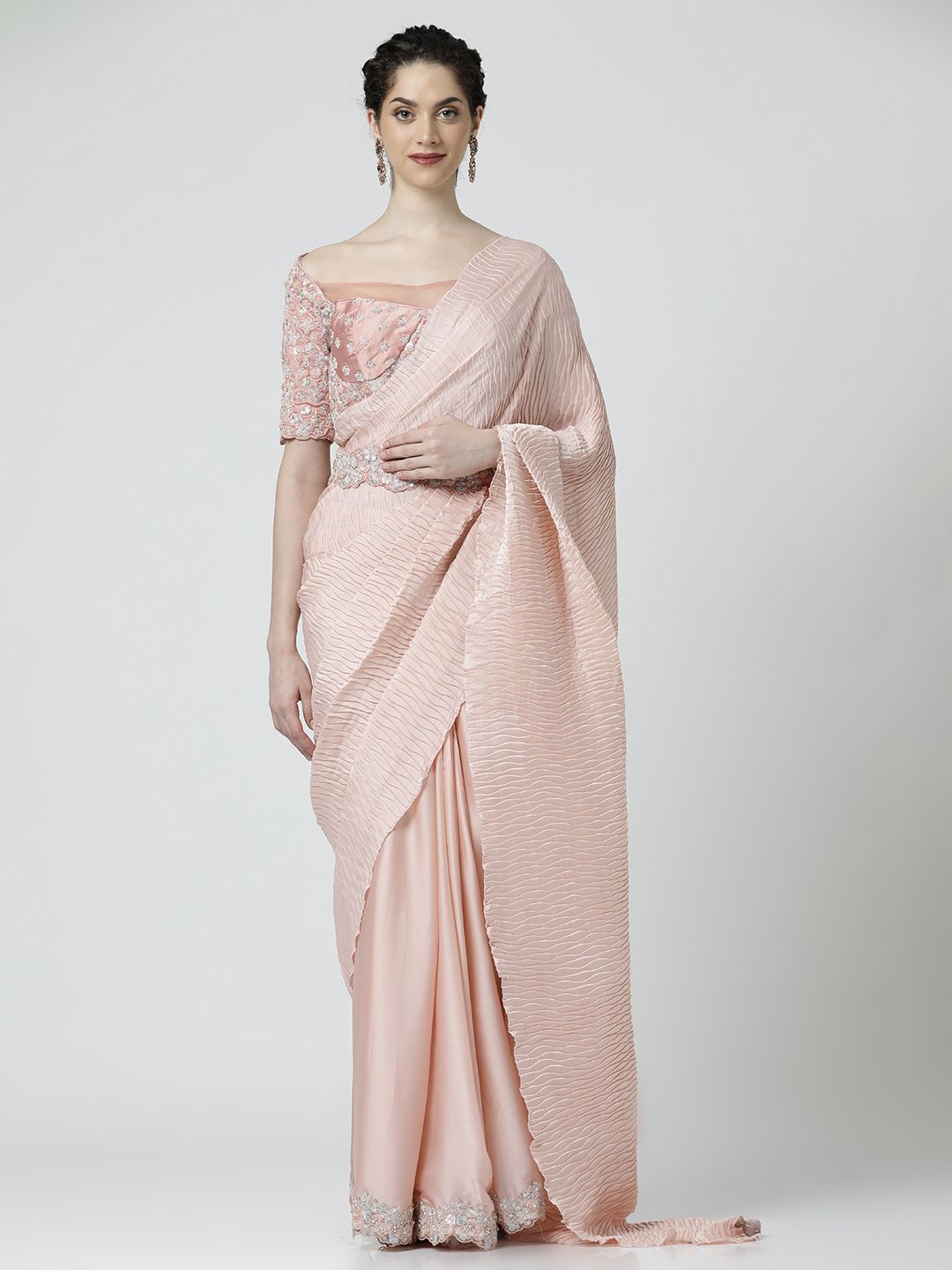 

Jaipur Kurti Ethnic Motifs Embroidered Poly Crepe Heavy Work Saree, Peach