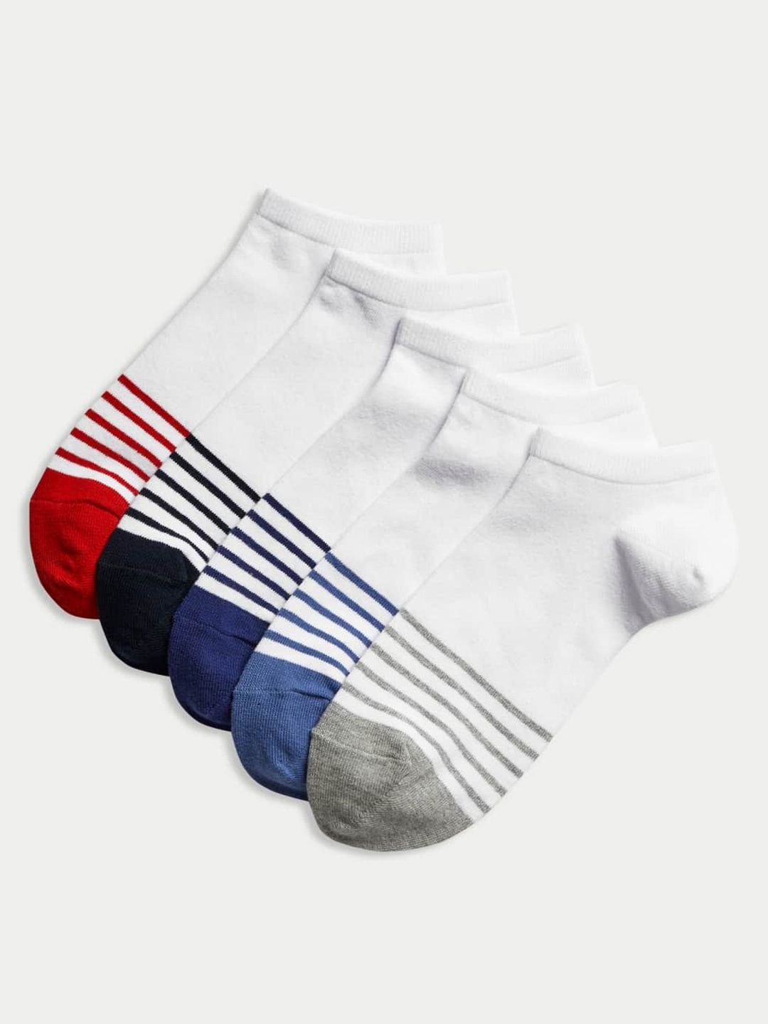 

Marks & Spencer Man Pack Of 5 Striped Ankle-Length Socks, White