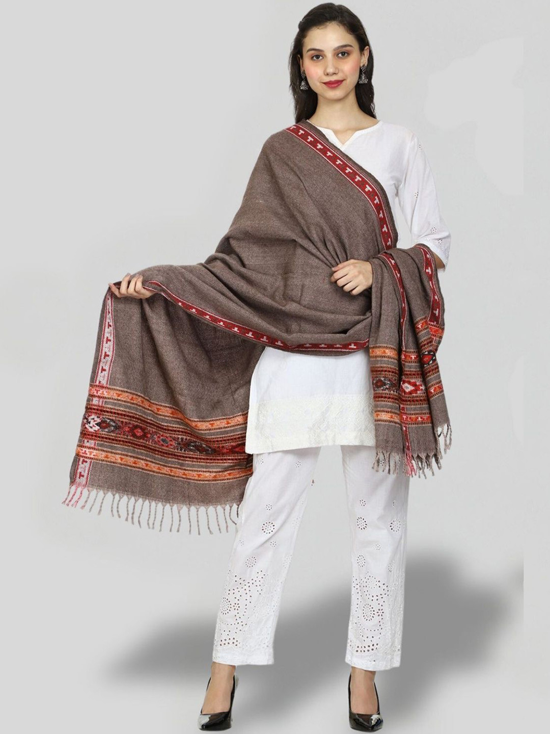 

SWI Stylish Woven Design Woollen Shawl, Coffee brown