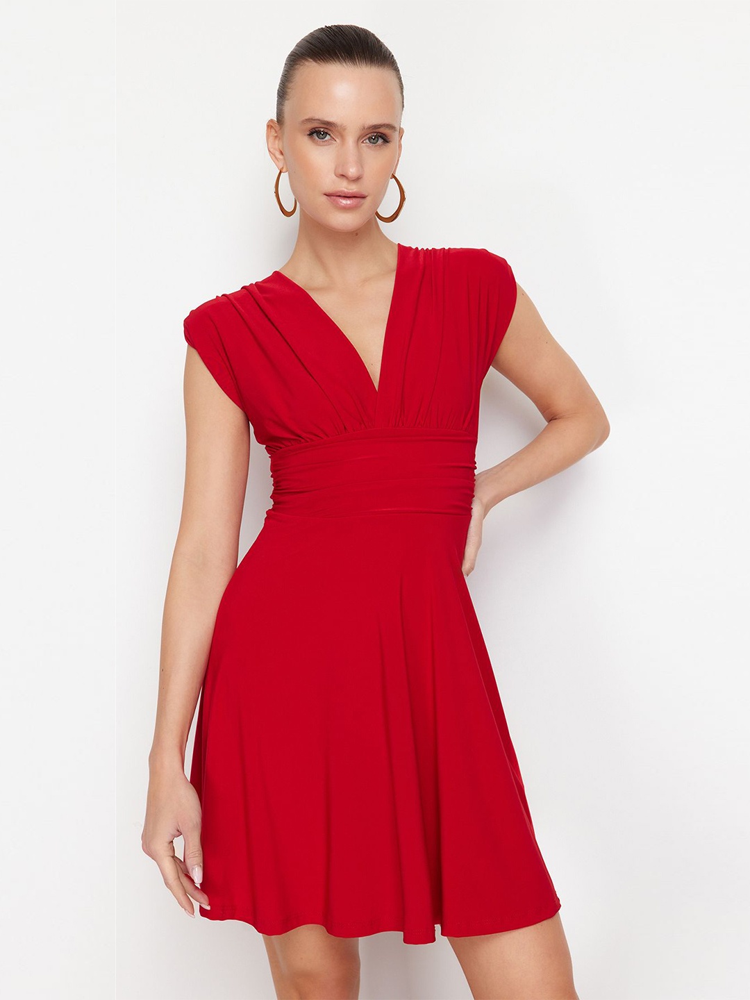 

Trendyol Women Solid Sleeveless Fit & Flare Dress, Na