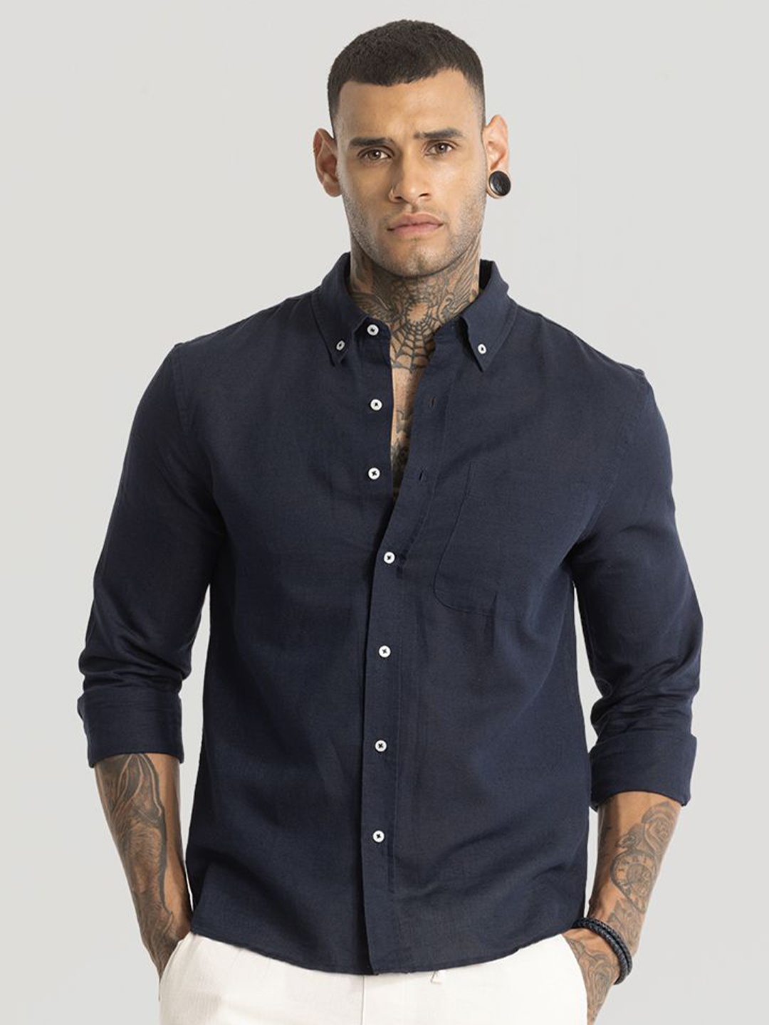 

Snitch Men Smart Slim Fit Opaque Casual Shirt, Navy blue