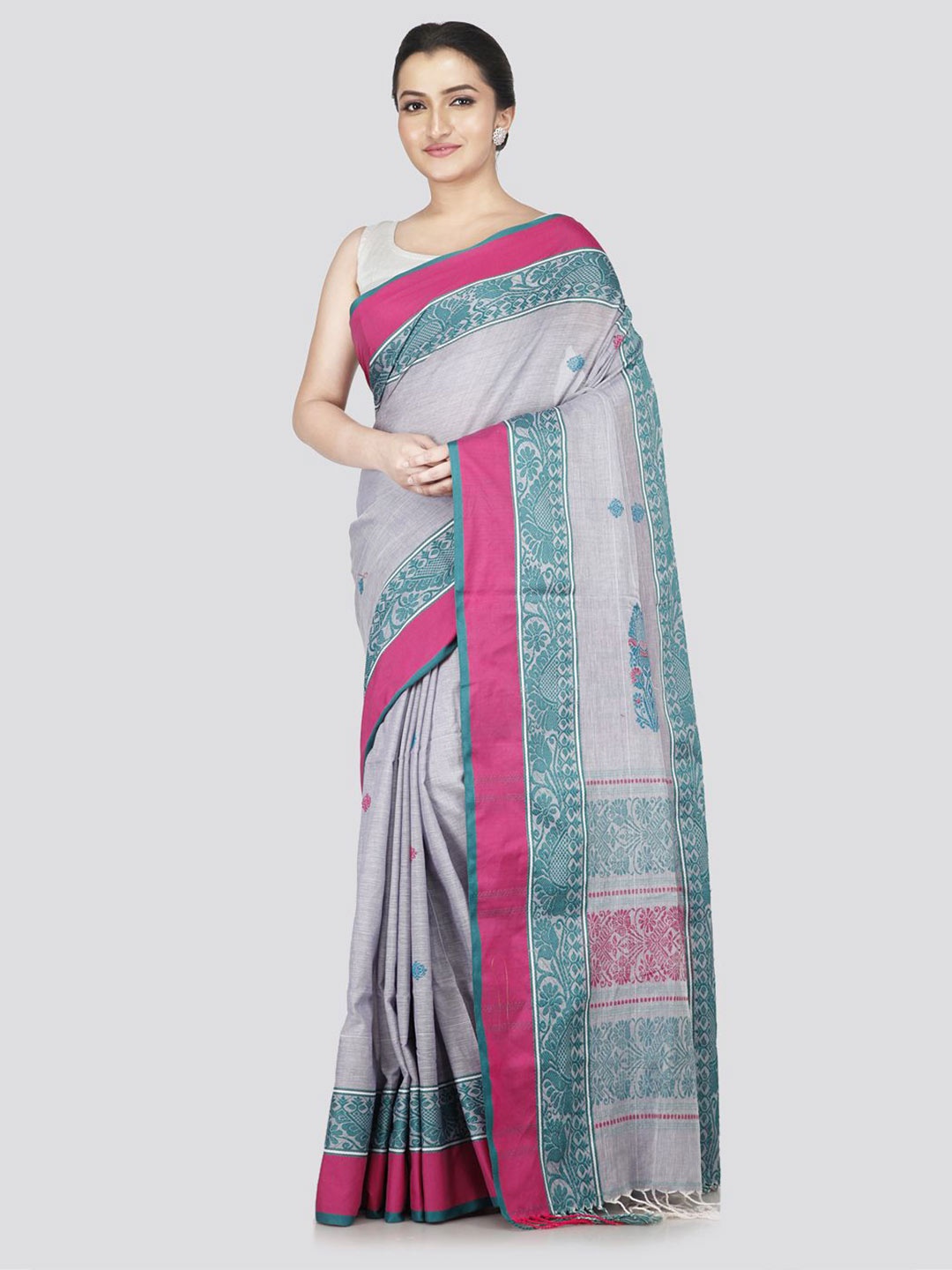 

PinkLoom Woven Design Pure Cotton Saree, Grey
