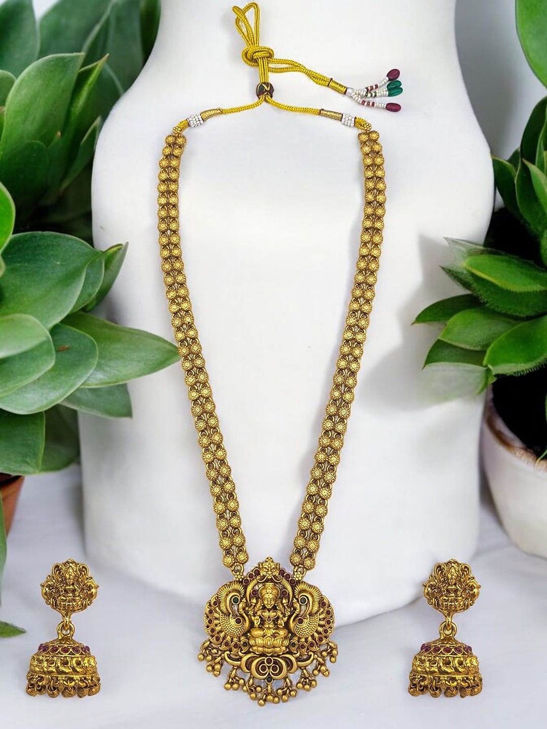 

GRIIHAM Gold-Plated Cubic Zirconia Studded Temple Jewellery Set