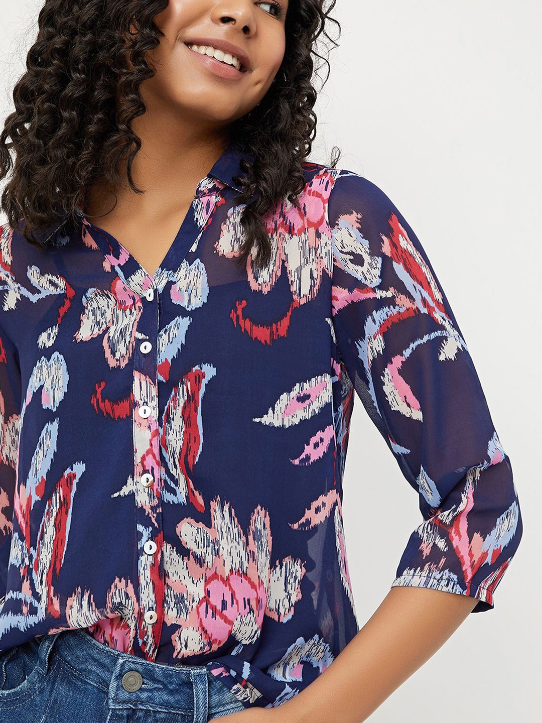 

max Shirt Collar Printed Tunic, Navy blue