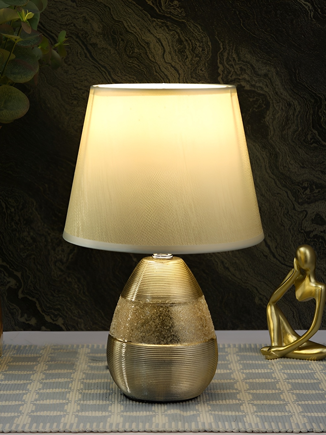 

TAYHAA Gold-Toned Textured Ceramic Contemporary Frustum Shaped Table Lamp