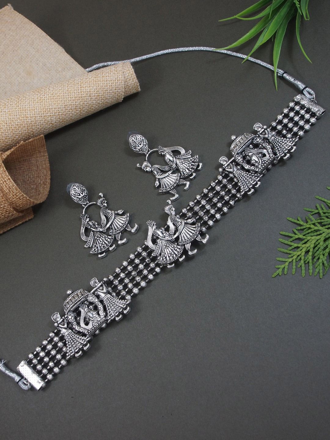 

I Jewels Silver Plated Oxidised Jewellery Set