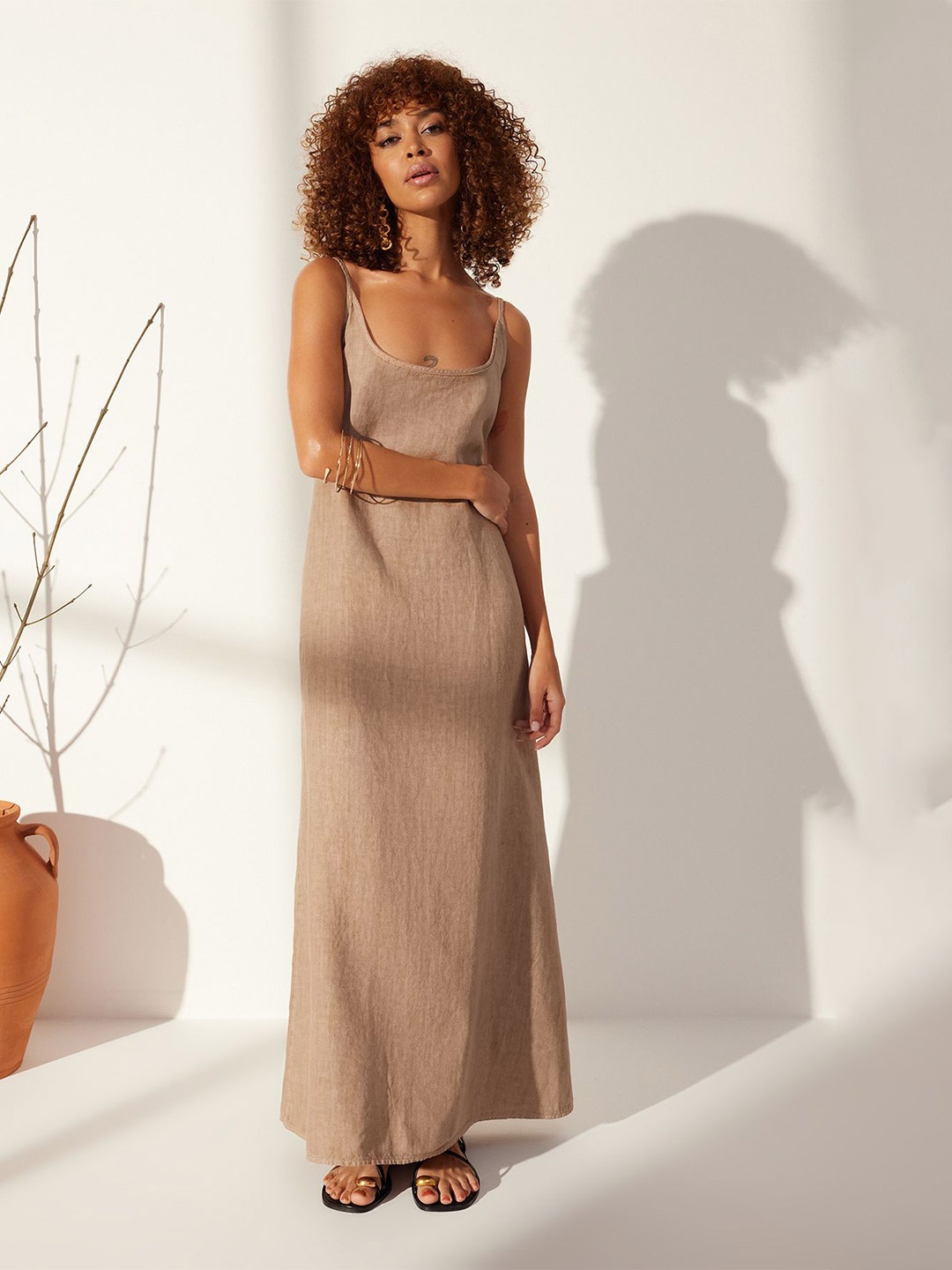

Trendyol Striped Linen Maxi Dress, Brown