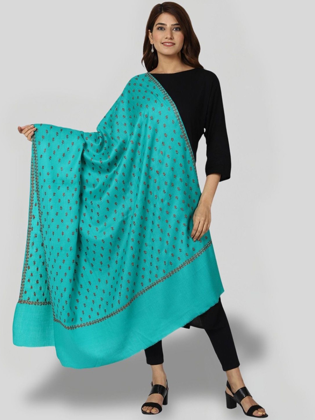 

SWI Stylish Ethnic Motifs Embroidered Shawl, Sea green