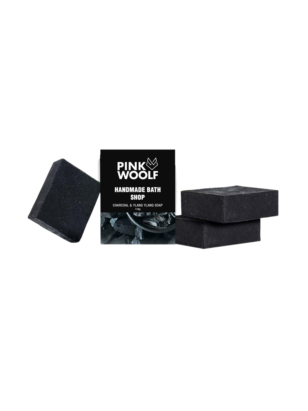 

PINK WOOLF Set Of 3 Charcoal & Ylang Ylang Handmade Bath Soap - 110g Each, Black