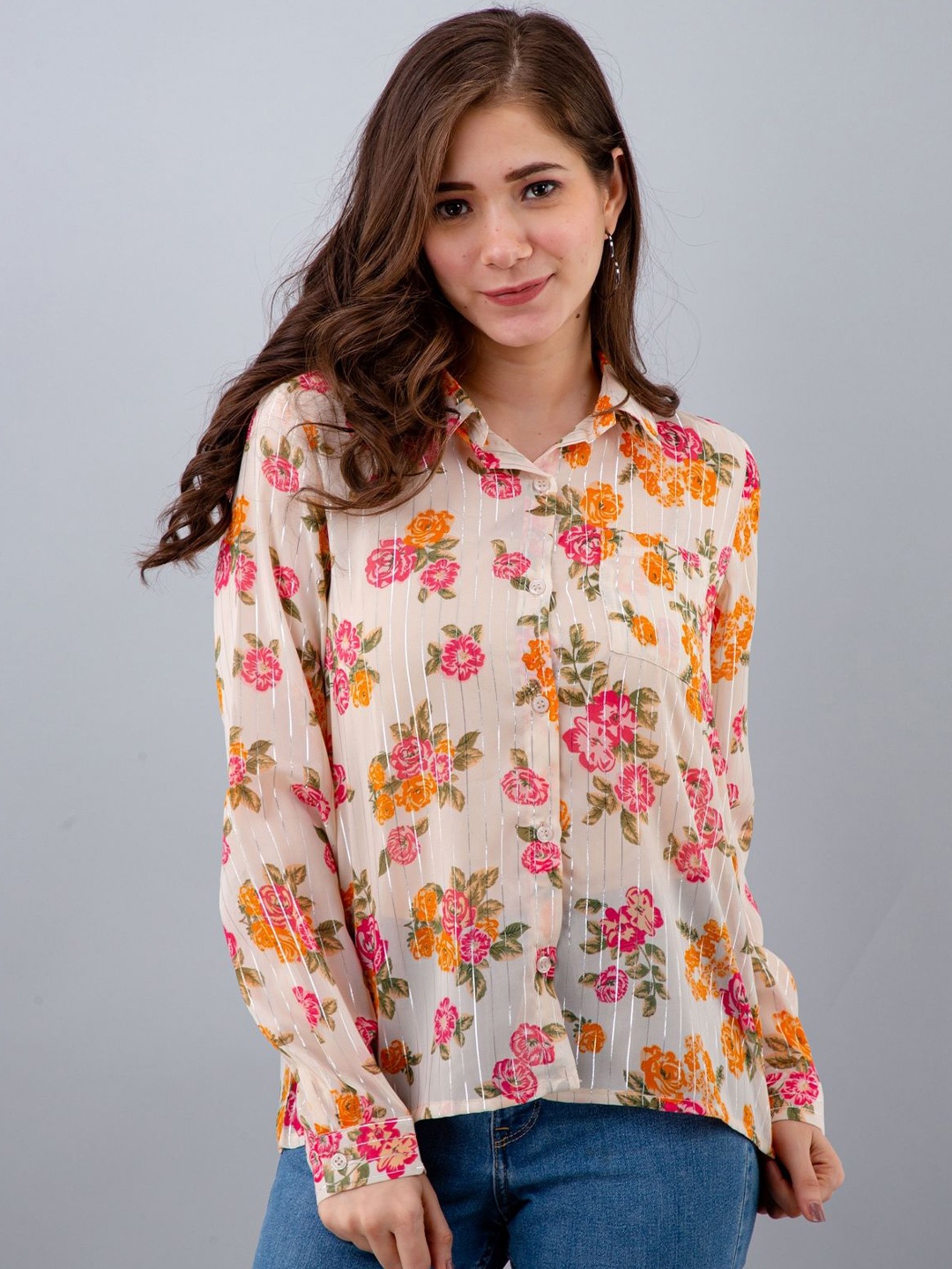 

PRETTY LOVING THING Floral Print Chiffon Shirt Style Top, White