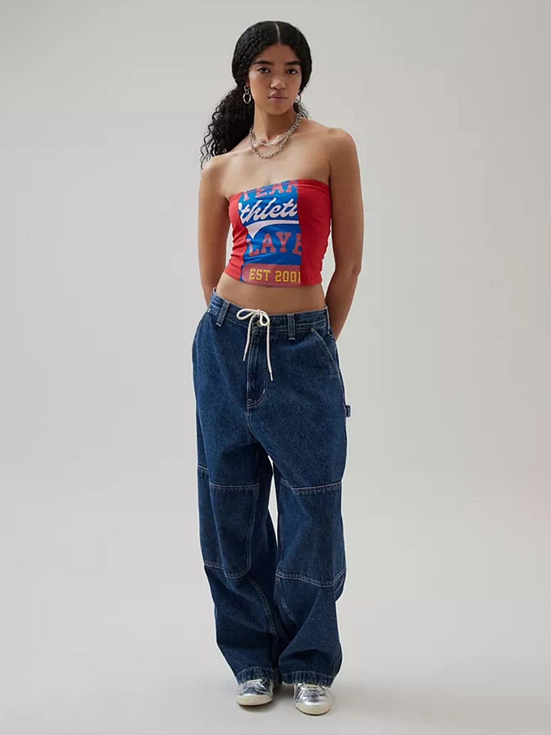

LULU & SKY Floral Print Tube Crop Top, Red