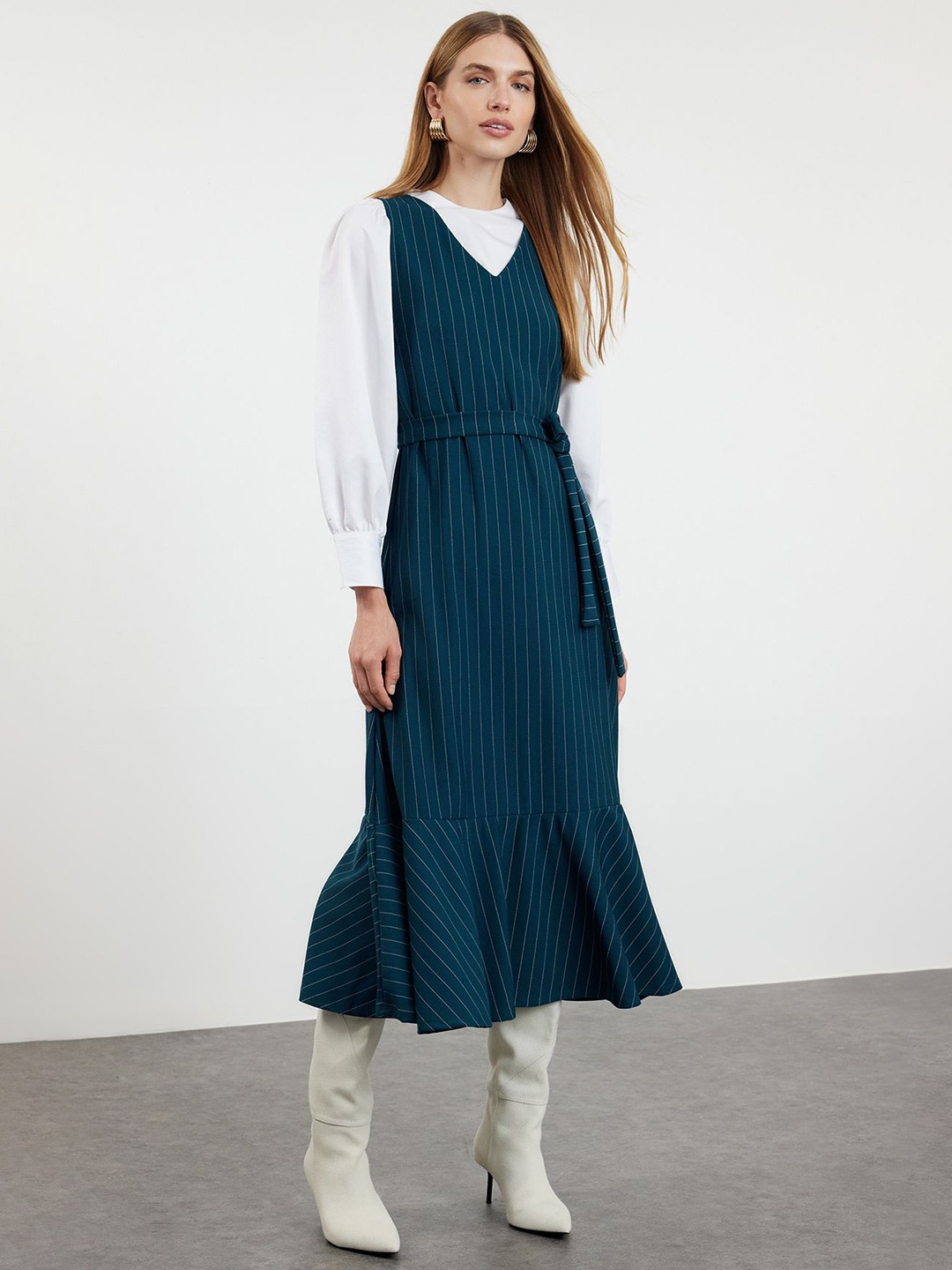 

Trendyol Striped A-Line Midi Dress, Blue