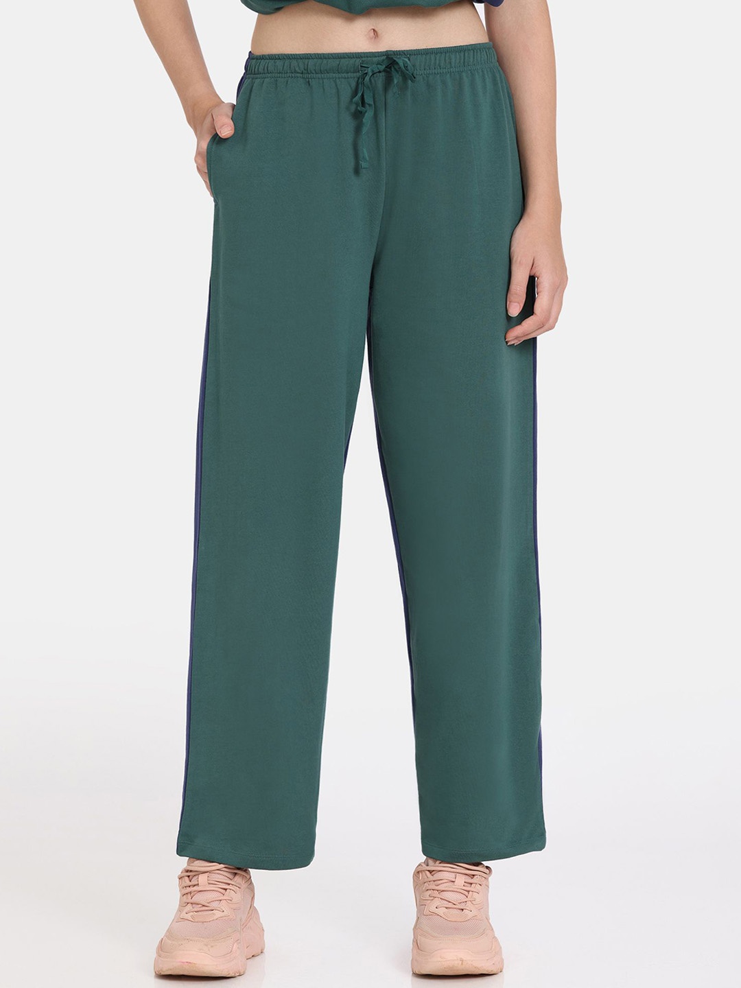 

Rosaline by Zivame Women Colourblocked Cotton Mid Rise Track Pants, Green