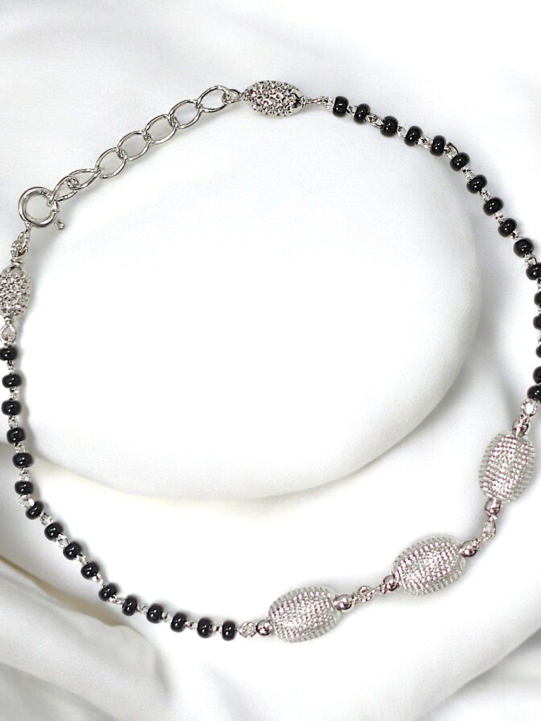 

Taraash 925 Sterling Silver Rhodium-Plated Beaded Mangalsutra Bracelet