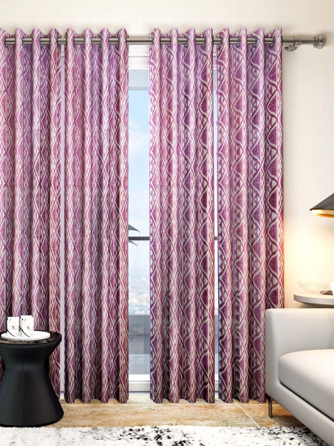 

Aura Pink & White Set of 4 Geometric Door Curtain