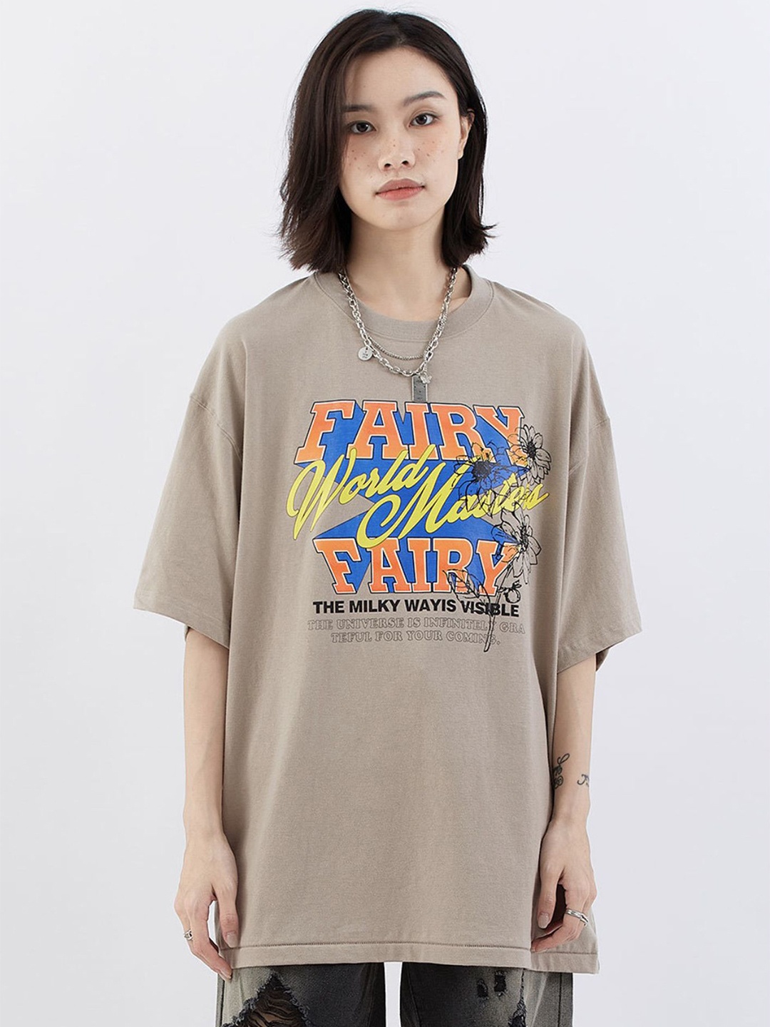 

LULU & SKY Print Mandarin Collar Cotton Boxy Top, Camel brown