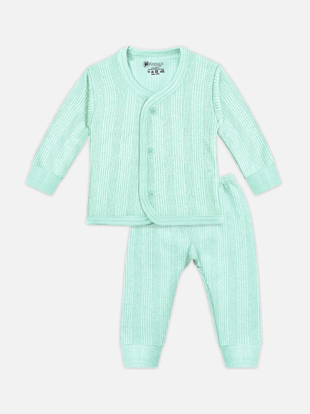 

YK Basics Kids-Unisex Infants Ribbed Cotton Thermal Set, Green