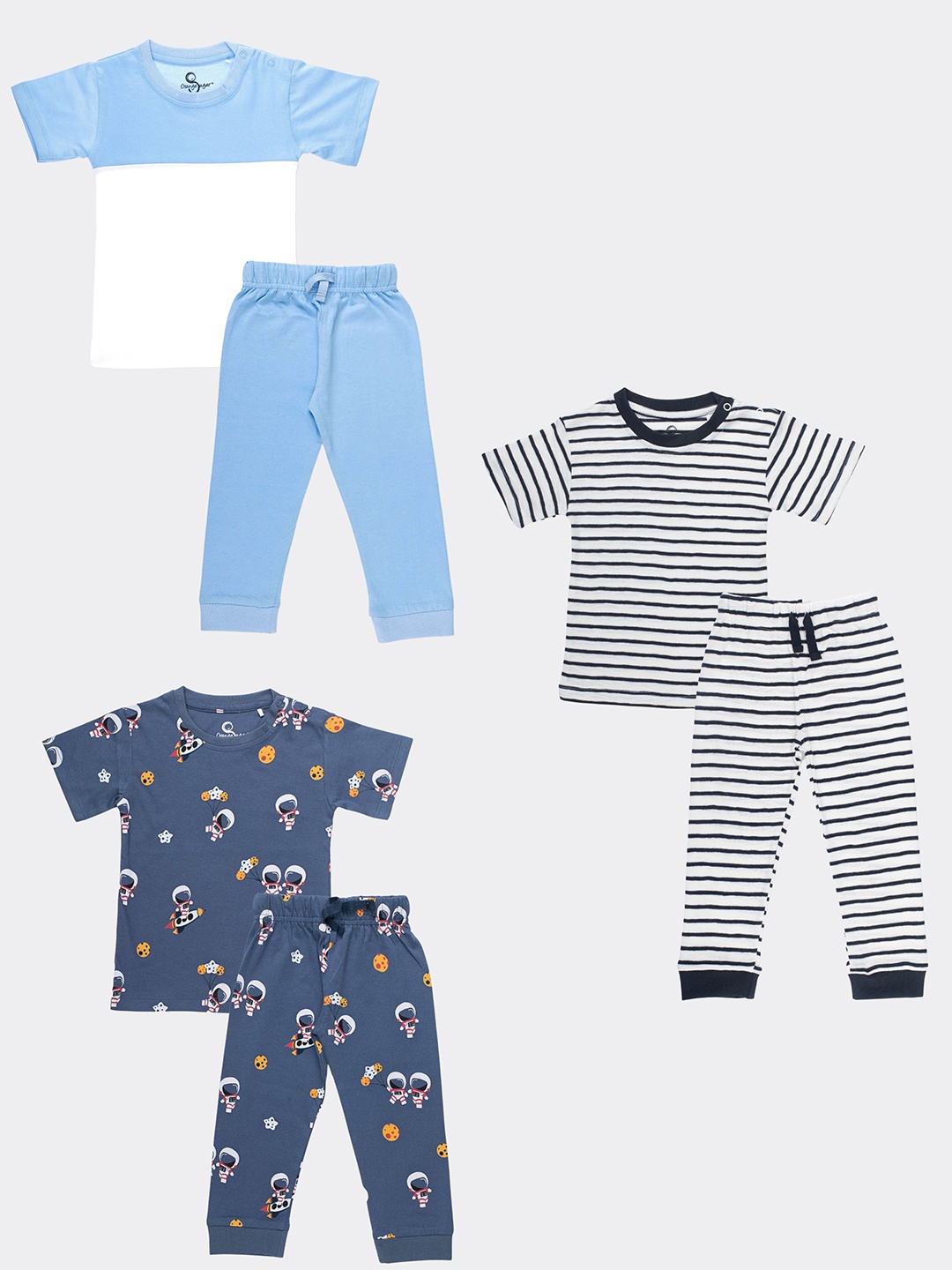 

Orange Sugar Kids Pack Of 3 Printed Pure Cotton T-shirt With Pyjamas, White