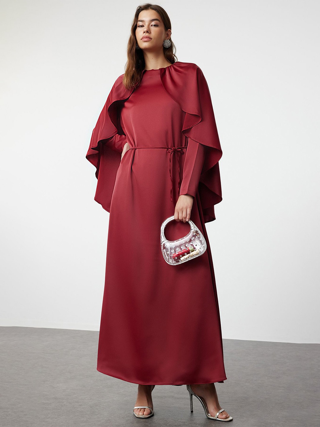 

Trendyol Women Solid Flutter Sleeve Maxi Dress, Red