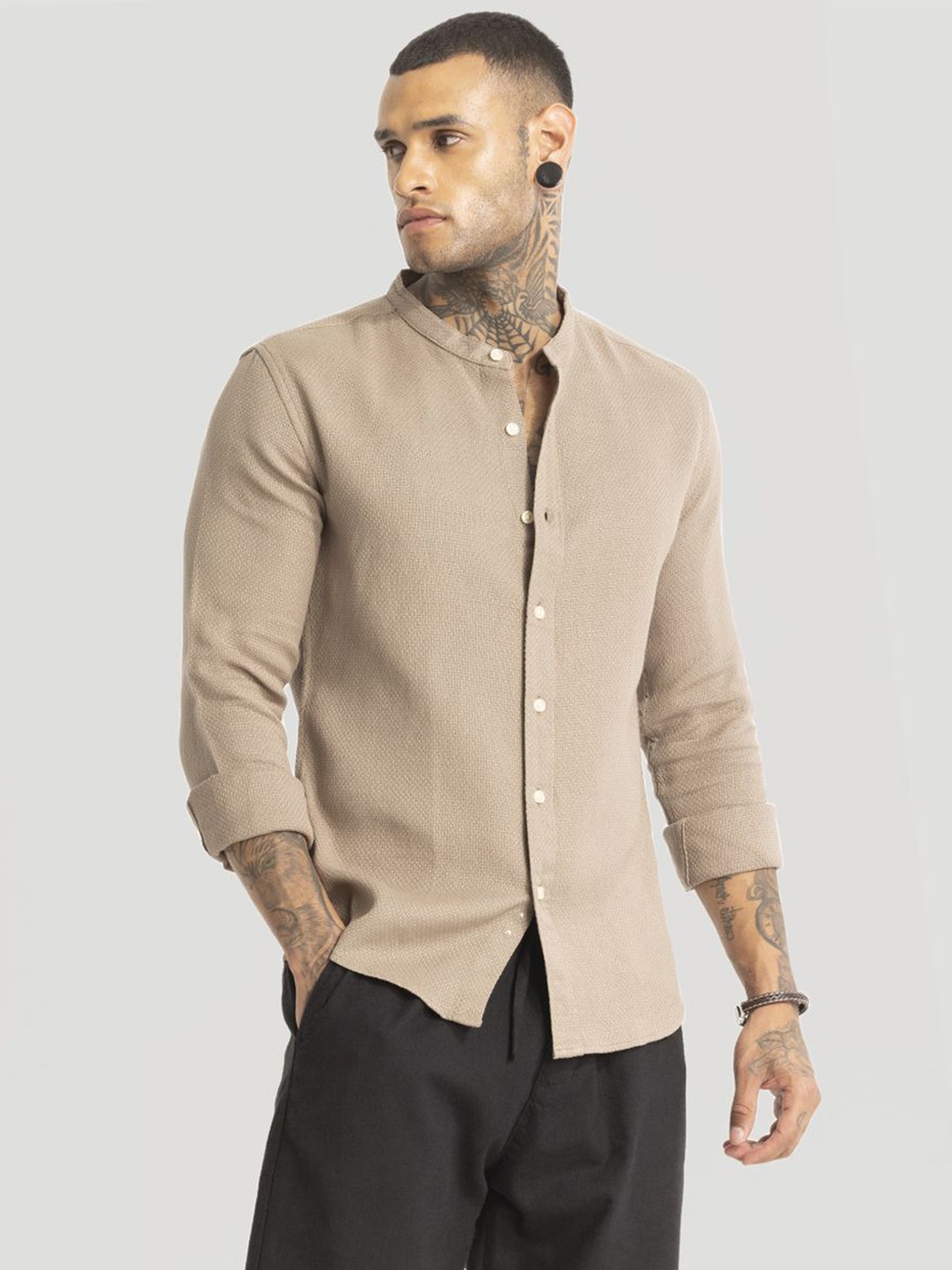 

Snitch Men Smart Slim Fit Opaque Casual Shirt, Brown