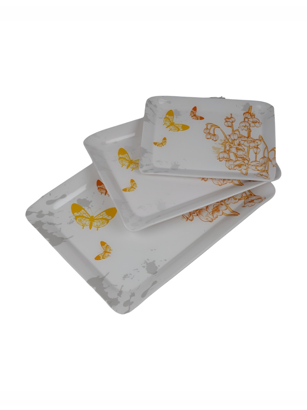 

Aura White & Orange 3 Pieces Printed Serving Tray