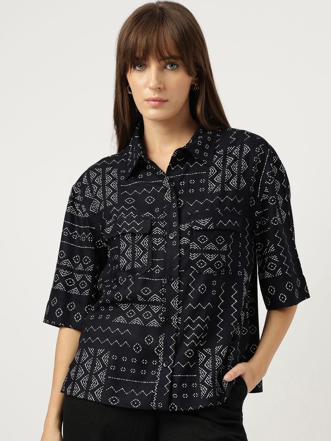 

Marks & Spencer Women Floral Opaque Printed Casual Shirt, Navy blue